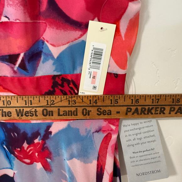 ELIZA J Women's Maxi Dress Chiffon High Neck Bold Watercolor Floral Print NEW 10 - Picture 6 of 12